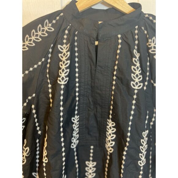 CIEBON Dianna Embroidered Long Sleeve Small Cotton Shift Dress $160 Black Cream - Picture 7 of 10
